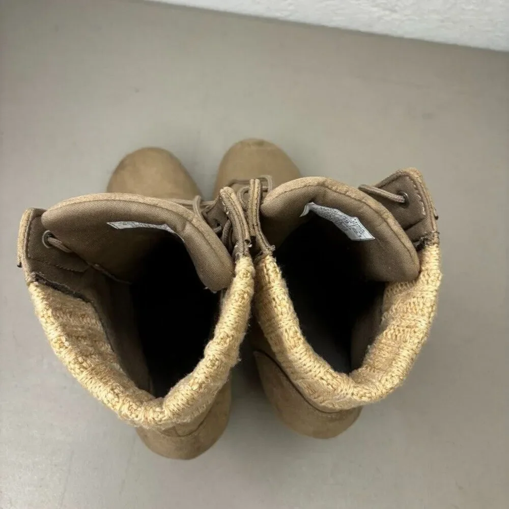 Nine West‎ Lotus Brown Fabric Mid Wedge Ankle Bootie Womens Size 6M